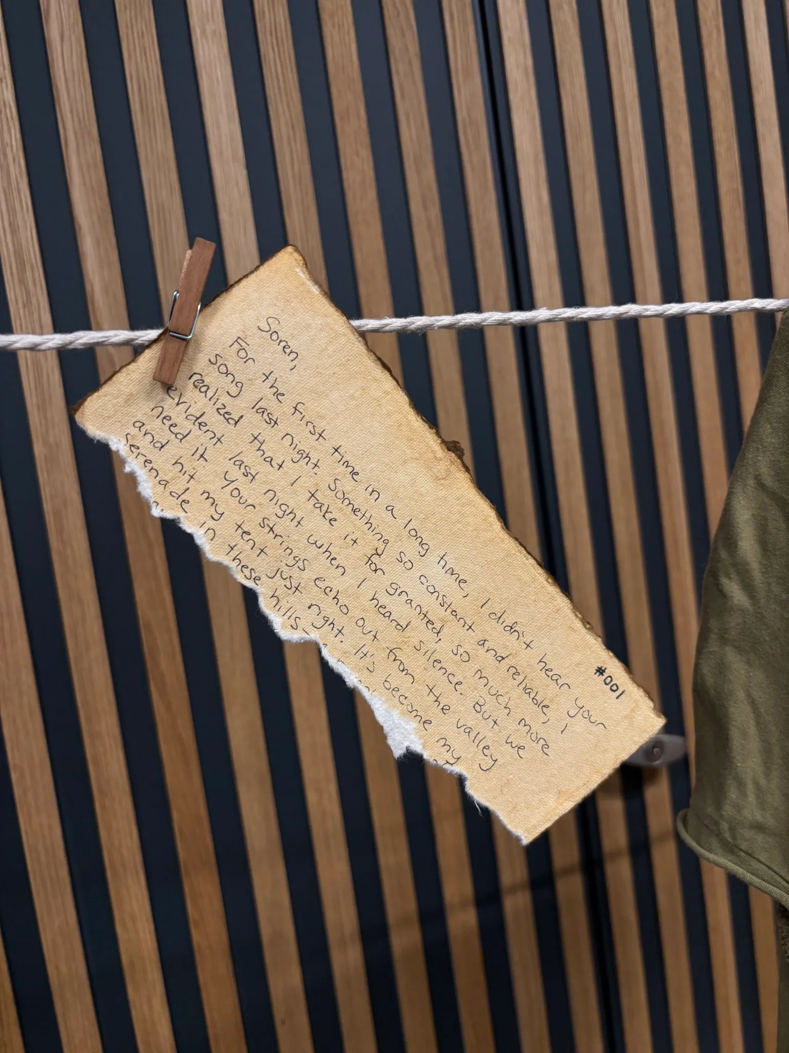Soren,

For the first time in a long time, I didn't hear your song last night. Something so consistent and reliable, I realized that I take it for granted, so much more evident last night when I heard silence. But we need it. Your strings echo out from the valley and hit my tent just right. It's become my serenade in these hills - [...]