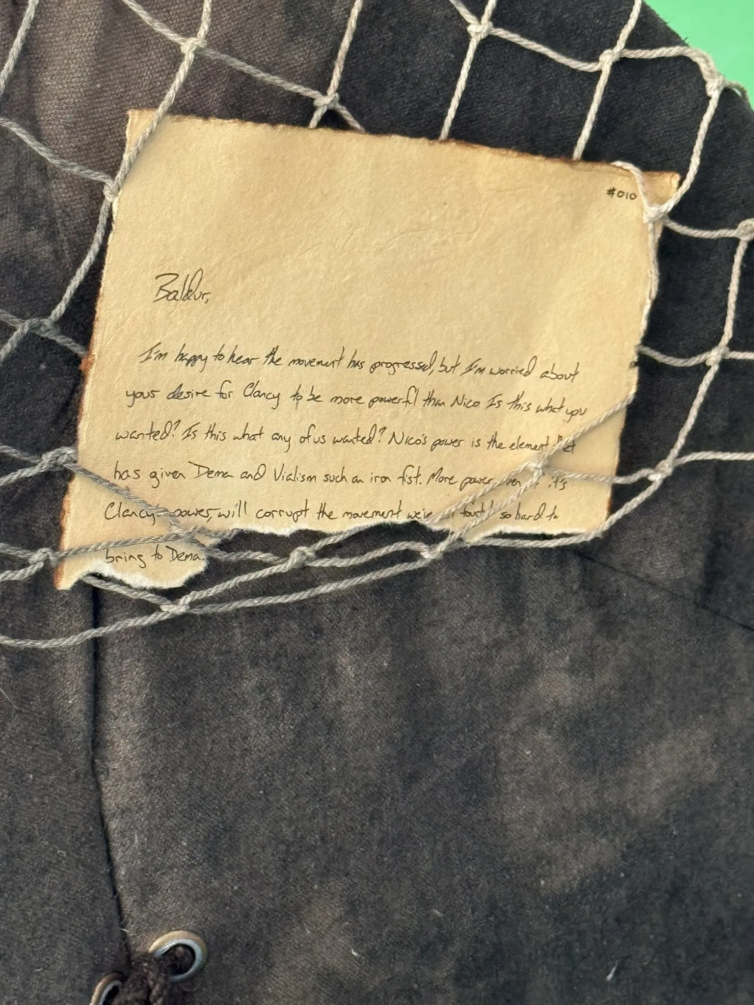 Baldur,

I'm happy to hear the movement has progressed, but I'm worried about your desire for Clancy to be more powerful than Nico. Is this what you wanted? Is this what any of us wanted? Nico's power is the element that has given Dema and Vialism such an iron fist. More power, even if it's Clancy's power, will corrupt the movement we've fought so hard to bring to Dema. [...]